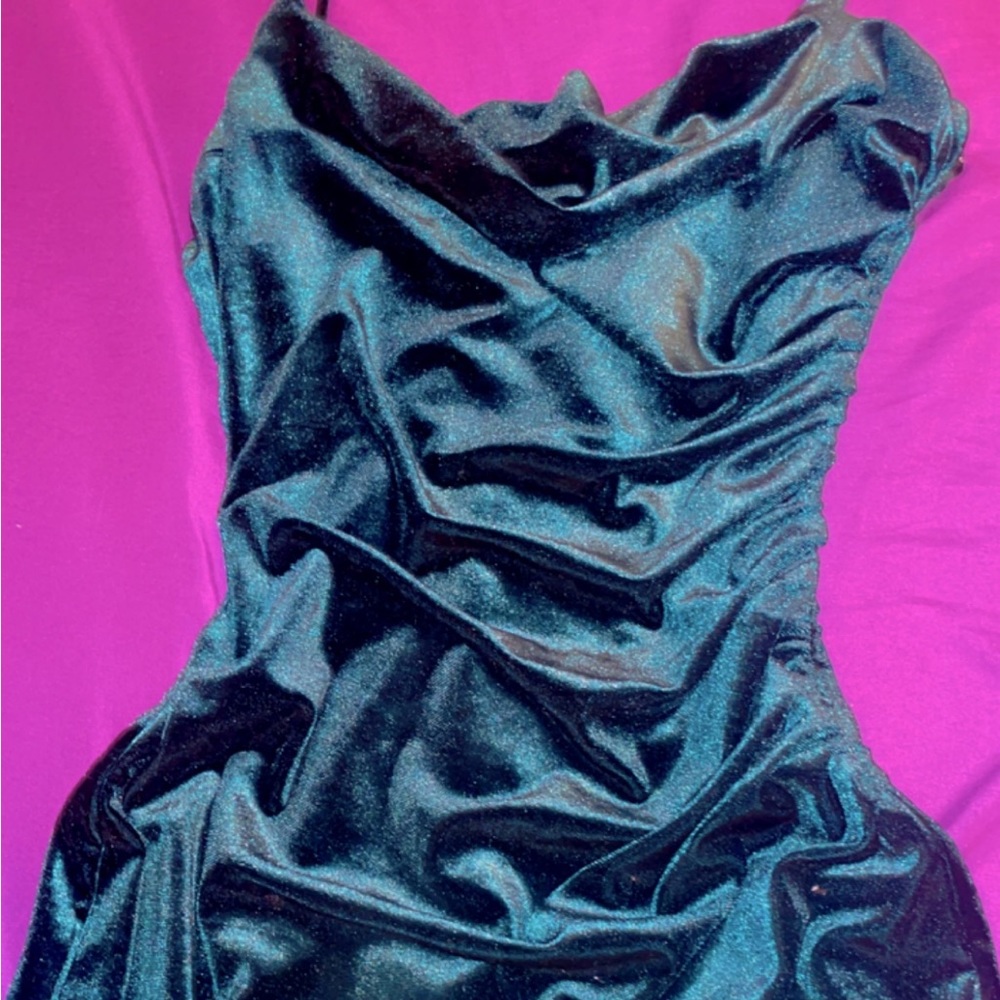 Emerald green velvet dress